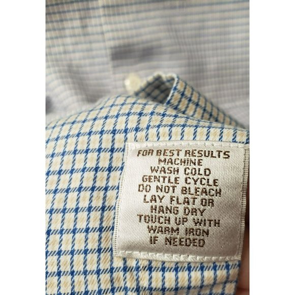Peter Millar Button Up Shirt, Men's Large, Long Sleeve, Blue Gold Plaid, Cotton - Picture 9 of 9